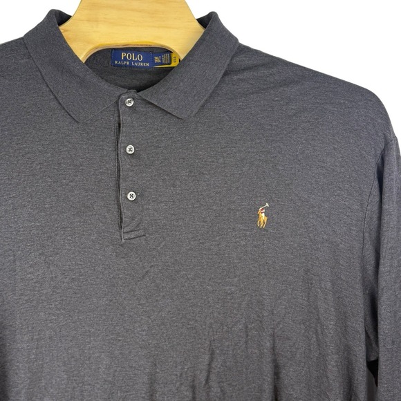 Ralph Lauren Pima Soft Touch Mens 3XLT Long Sleeve Polo Dark Gray Flesh Pony - Picture 1 of 7